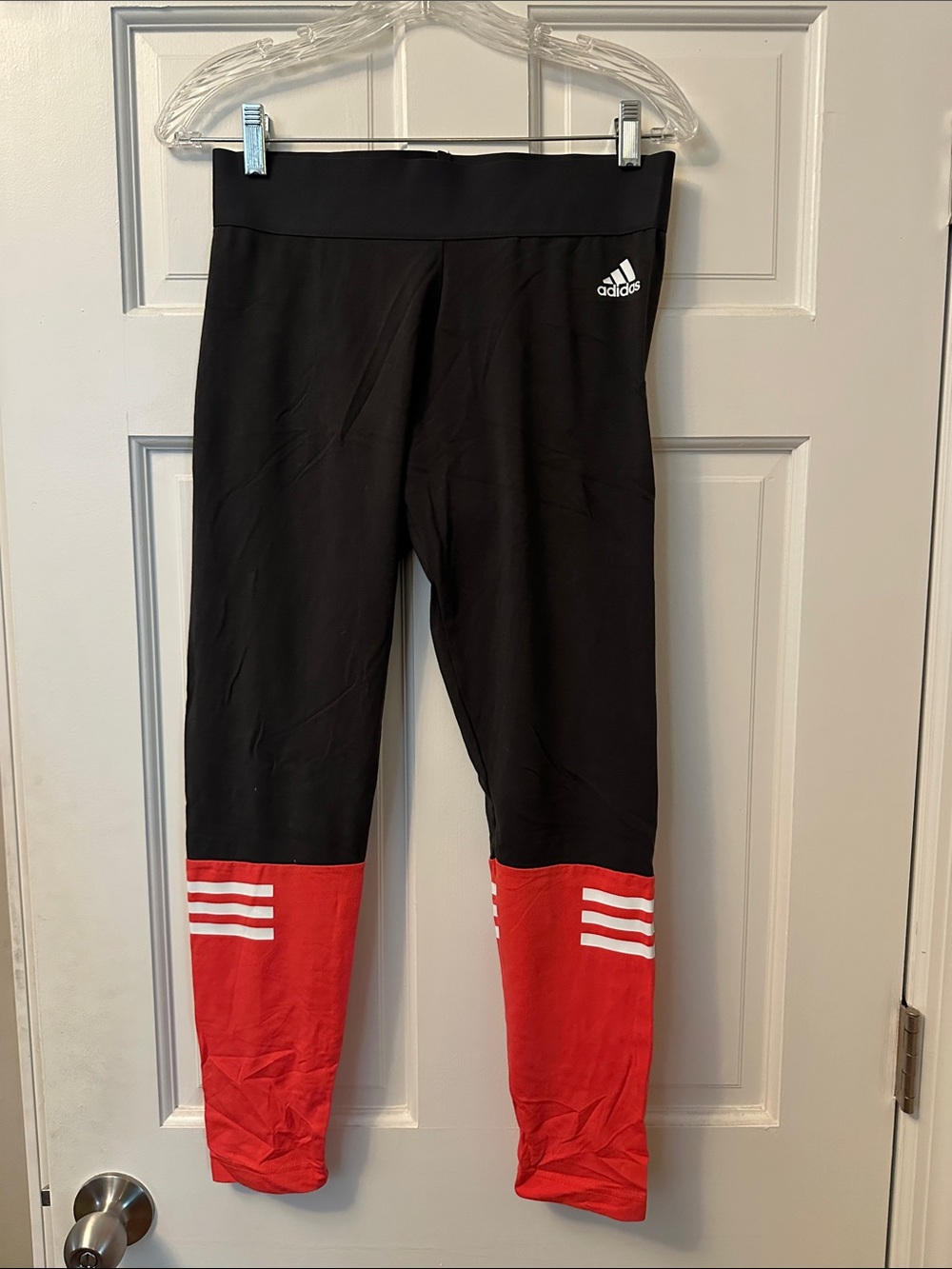 adidas Black and Red Colorblock Women’s Athletic Leggings